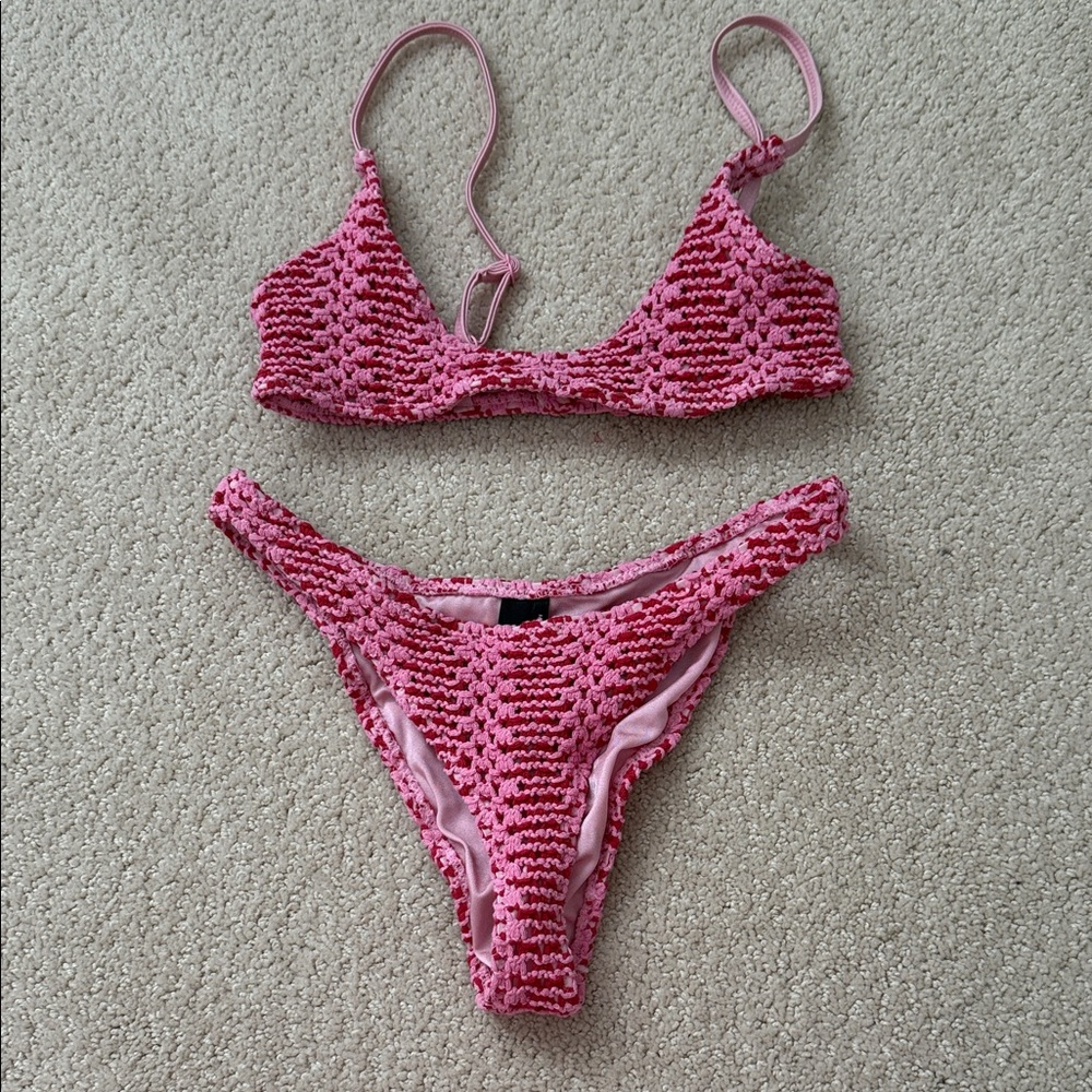 triangl swimwear Pink Crochet Bikini Set